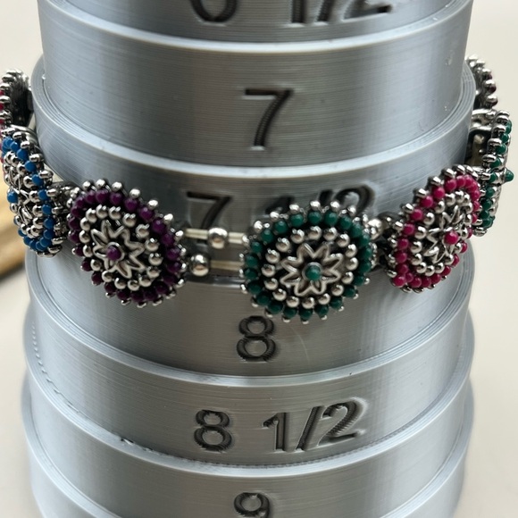Silver Stretchy Bracelet with Purple and Green Accents - Picture 3 of 4